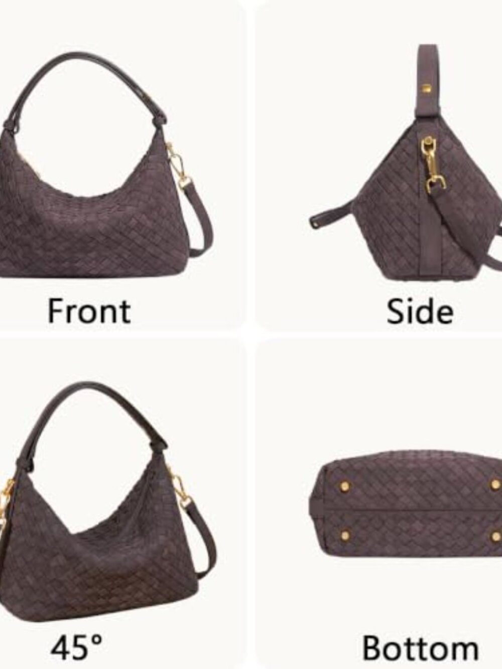 Faux Suede Woven Crescent Hobo Shoulder Bag Handbag Purse - Picture 3 of 6